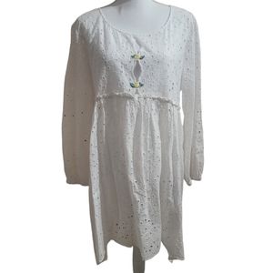 Watercult white Eyelet long sleeve dress‎ cover up size medium